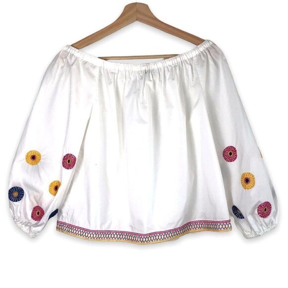 Madewell White Off-Shoulder Embroidered Top Size X-Small - Picture 3 of 12